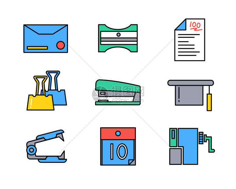 多色教育信封削笔刀试卷教育主题教育矢量元素套图图片