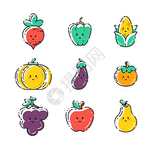 吃葡萄彩色食物蔬菜矢量元素套图插画