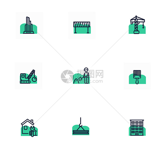 绿色建筑行业矢量图标图片