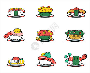 寿司美食扁平线性图标图片