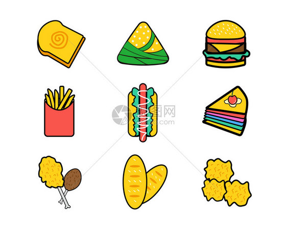 多色食物主题食物矢量元素套图图片