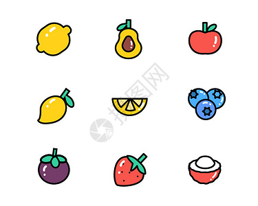 彩色图标食物主题水果元素套图图片