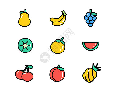 菜单彩色图标食物主题水果元素套图插画