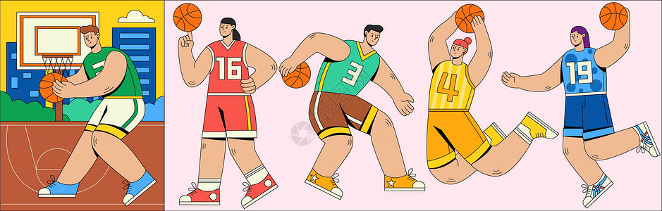 SVG插画组件之篮球运动员扁平人物动态图片