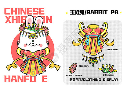 小兔IP形象设计玉桂兔红黄搭配服装配饰图片