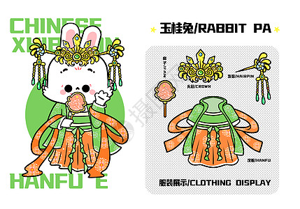 小兔IP形象设计玉桂兔橙绿搭配服装配饰图片