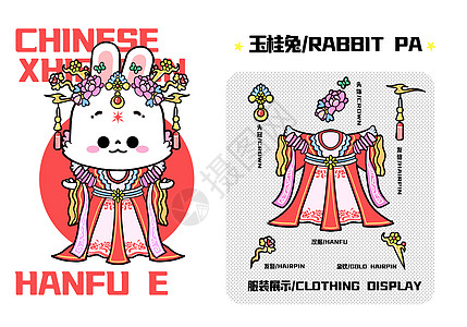 小兔IP形象设计玉桂兔红粉搭配服装配饰图片