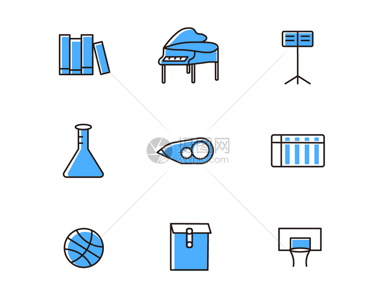 蓝色图标教育主题钢琴谱架修正带课程表元素套图svg图标图片