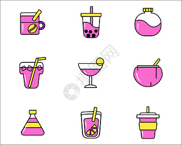 彩色图标饮品可乐橙汁椰子汁奶茶鸡尾酒矢量元素套图svg图标图片
