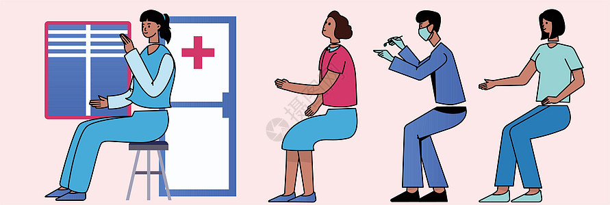 粉蓝色坐着的医生病人SVG插画背景图片