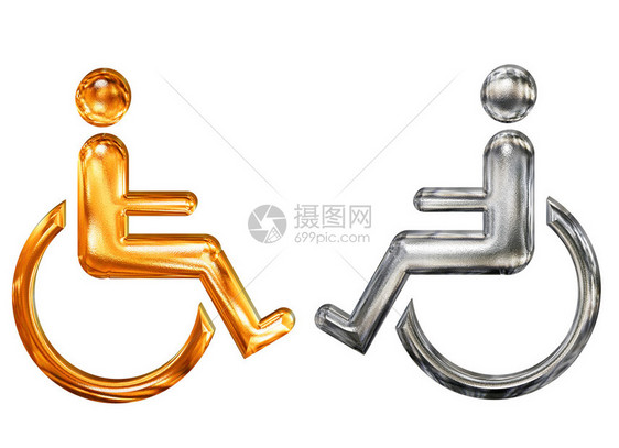 残缺轮椅的金和银形标志符图片