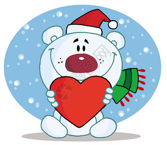 圣诞北极熊抱着一颗心图片