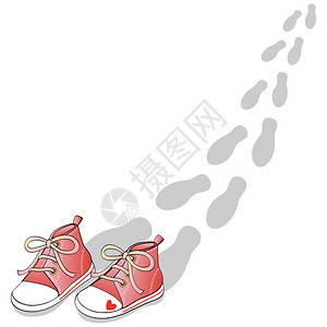 本矢量图解描述一双红鞋和留下的步行脚足图片