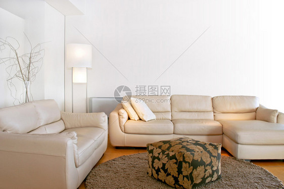 明亮的客厅有两张大沙发图片