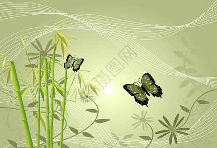 竹子鲜花蝴蝶和叶图片