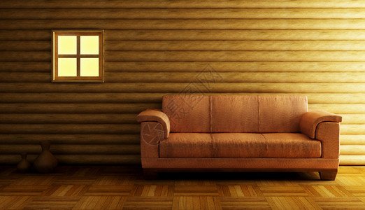 原木墙旁边的现代沙发背景图片