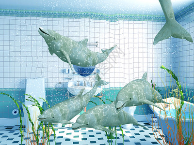 浴室内的海豚3D渲染图片