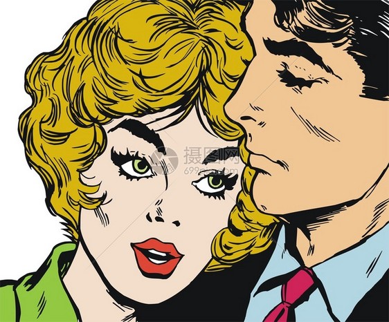 情侣恋人的插图以旧漫画风格绘制图片