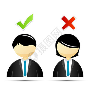 打钩用白背景学生显示对与错符号的图示插画