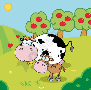 和宝妈奶牛在草地附近的果图片