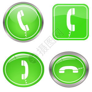 以白色背景隔离的各种多彩绿色电话按钮的图像info图片