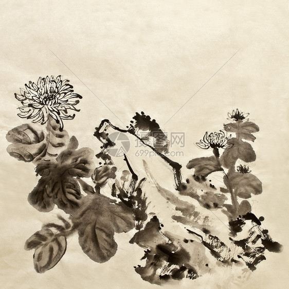 传统的花园绘画在艺术品纸上印有图片