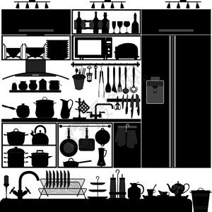 一套厨房的内部设计和工具图片