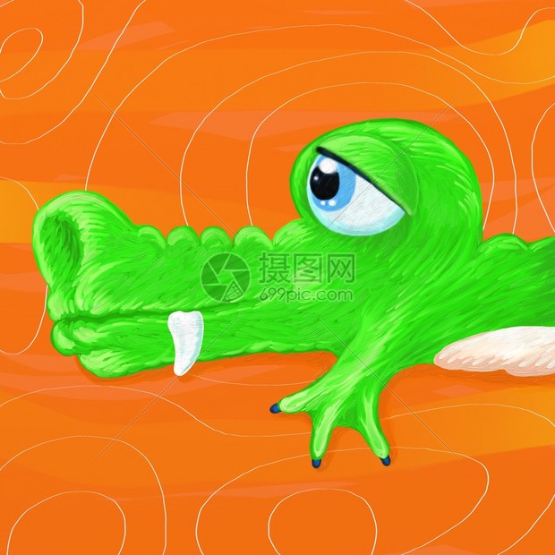 鳄鱼可爱的橙色背景的肖像图片