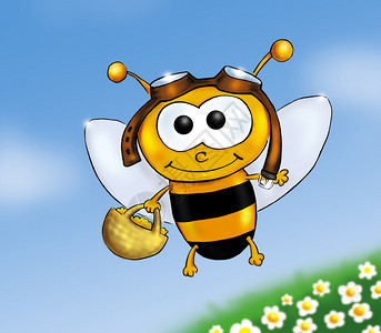 欢快的卡通蜜蜂在草地上驾图片