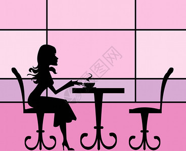 一个女孩在咖啡馆里享受自己的剪影背景图片