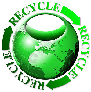 以绿色回收法书写的环状全球购物袋形式图片