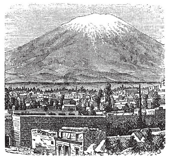 阿雷基帕和米斯蒂火山旧版画图片