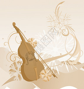 棕色复古小提琴冬季插画图片
