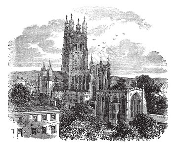 格洛斯特大教堂或圣彼得大教堂和英国格洛斯特的神圣不可分割的三位一体图片