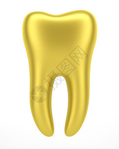 白色背景上孤立的3d金色人类牙齿图片