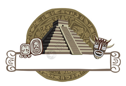 玛雅金字塔和古代字形的插图图片