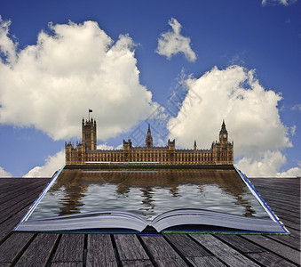 伦敦的议会大厦从魔法书中溢出混入图片