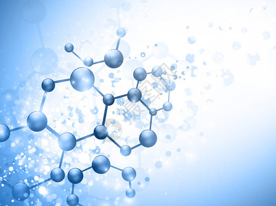 蓝色背景上的分子图示您文本带有复制空图片