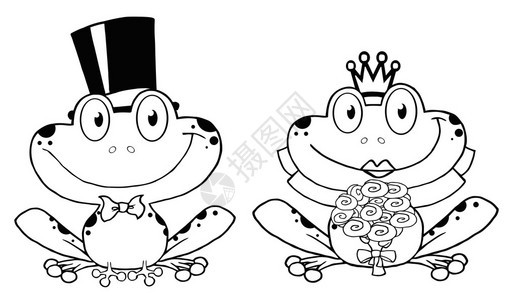 概述了新娘和新郎青蛙卡通人物图片