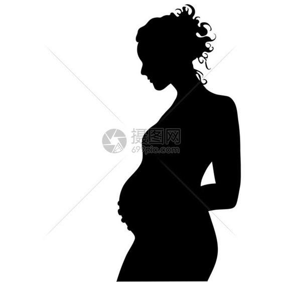黑白孕妇轮廓的剪贴画插图图片