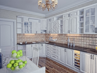 现代家庭内部的厨房渲染图片