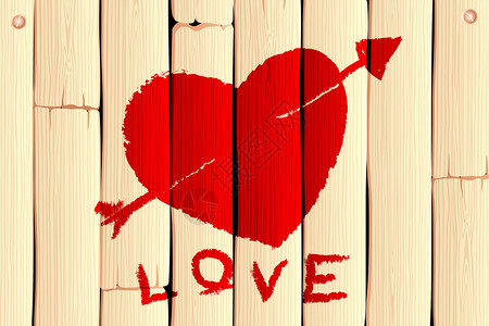 木制爱情背景上带箭头的心插图图片
