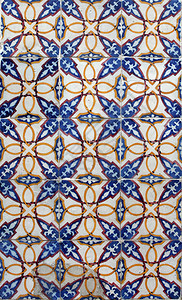 关于葡萄牙里斯本旧房屋外墙上的传统利斯本瓷砖azulej图片