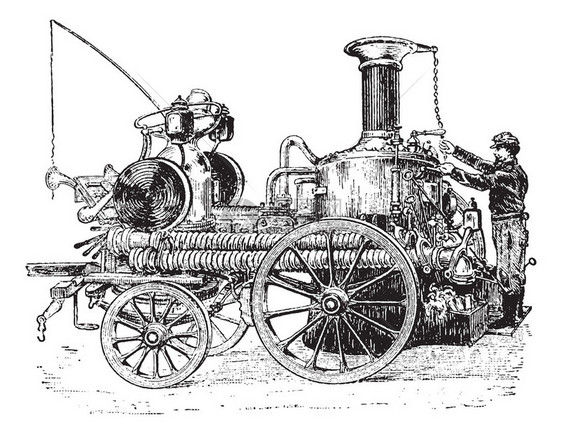 车载蒸汽泵的旧刻字插图图片