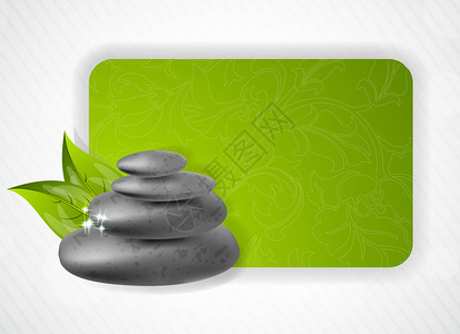 带有灰色石头的水疗概念绿卡图片