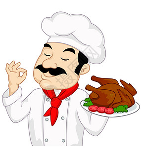 厨师用鸡肉或火鸡烤的矢量插图图片