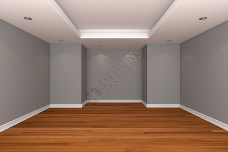 与空房间的内部渲染用木地板背景图片