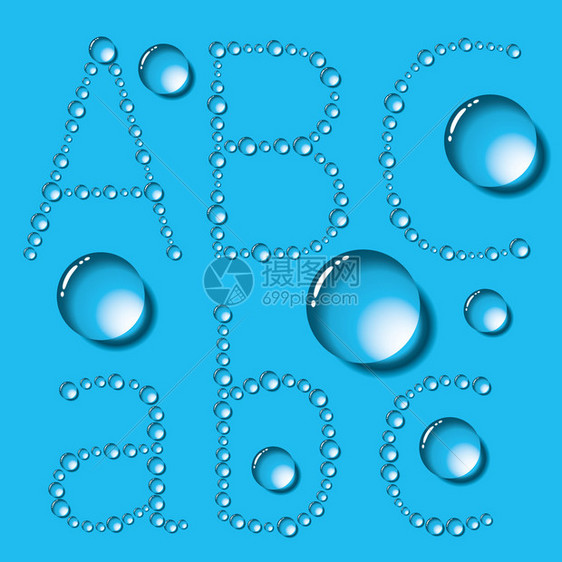 向量组的水滴在蓝色背景上的字母图片