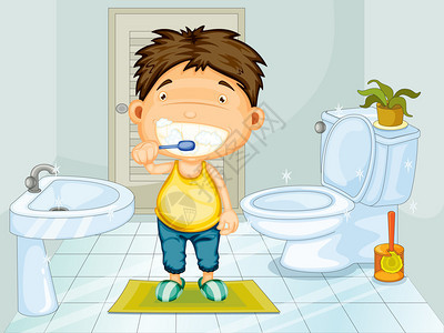 男孩在浴室刷牙图片