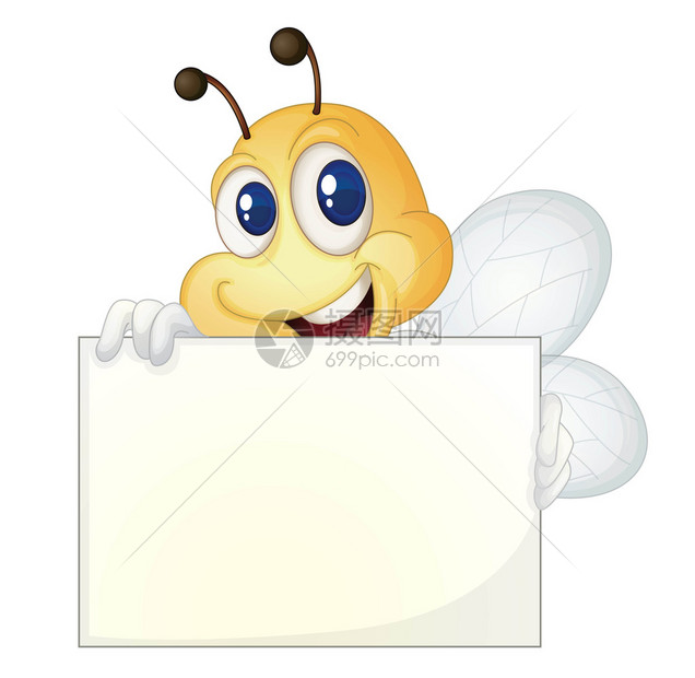 拿着白色牌子的可爱蜜蜂图片